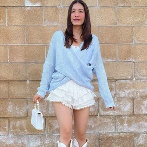 🎉2XHP🎉 Light Blue Knit Faux Wrap Sweater